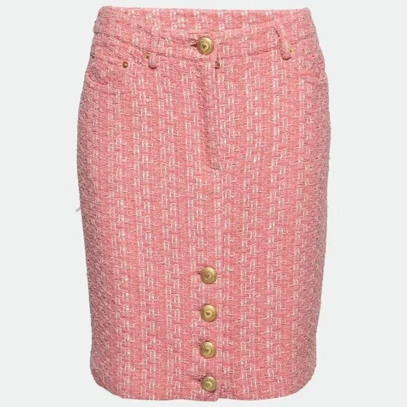 MOSCHINO COUTURE RAFFIA BOUCLE PINK TWEED JACKET SKIRT SET 2017 RUNWAY SZ 8